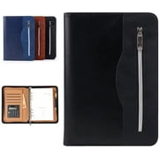 Marte Vanci A5 Padfolio with Calculator PU Leather Business Portfolio Zippered Conference Folder Organizer 6 Ring Lined Notebook Binder Loose Leaf Refillable Travel Journal Gift