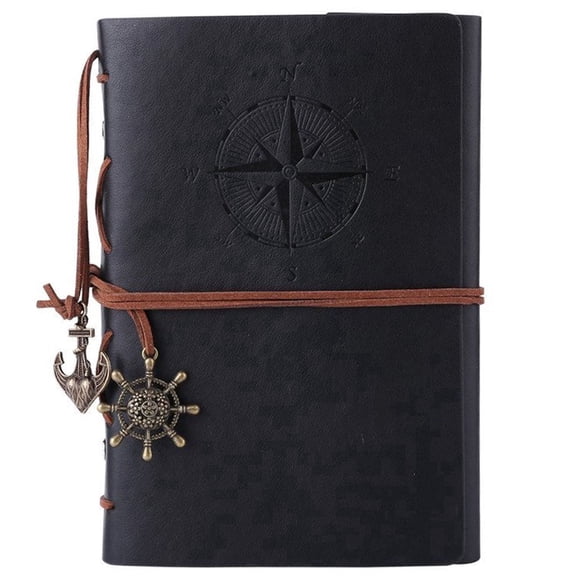 Marte Vanci A6 Black Vintage Travel Diary, Refillable Journal Leather Pocket Notebook, 160 Pages for Writing, Gift