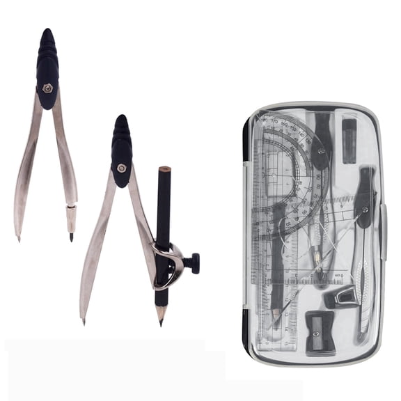 Marte Vanci 10 Pieces Math Geometry Tool Set with Storage Box, Compasses Rulers Protractor Sharpener Lead Refills, a Starter Drafting Kit