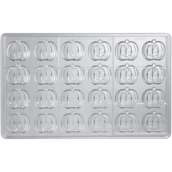 Martellato MA1992 Clear Polycarbonate Chocolate Mold with 12 + 12 Halloween-Pumpkin Cavities, Each 34mm x 31mm x 15mm High