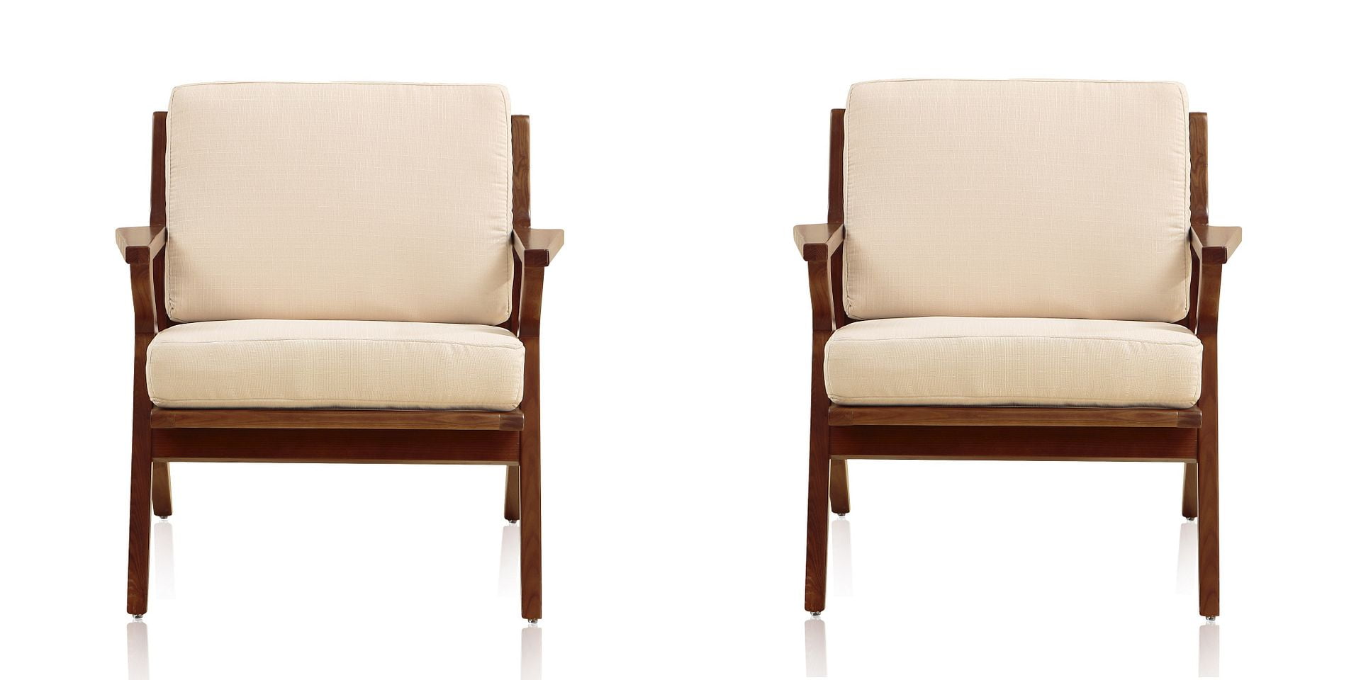 Cream and Amber Wood Mid-Century Modern Accent Chair