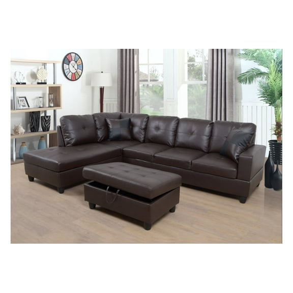 Martello 103.5" Wide Faux Leather Sofa & Chaise with Ottoman