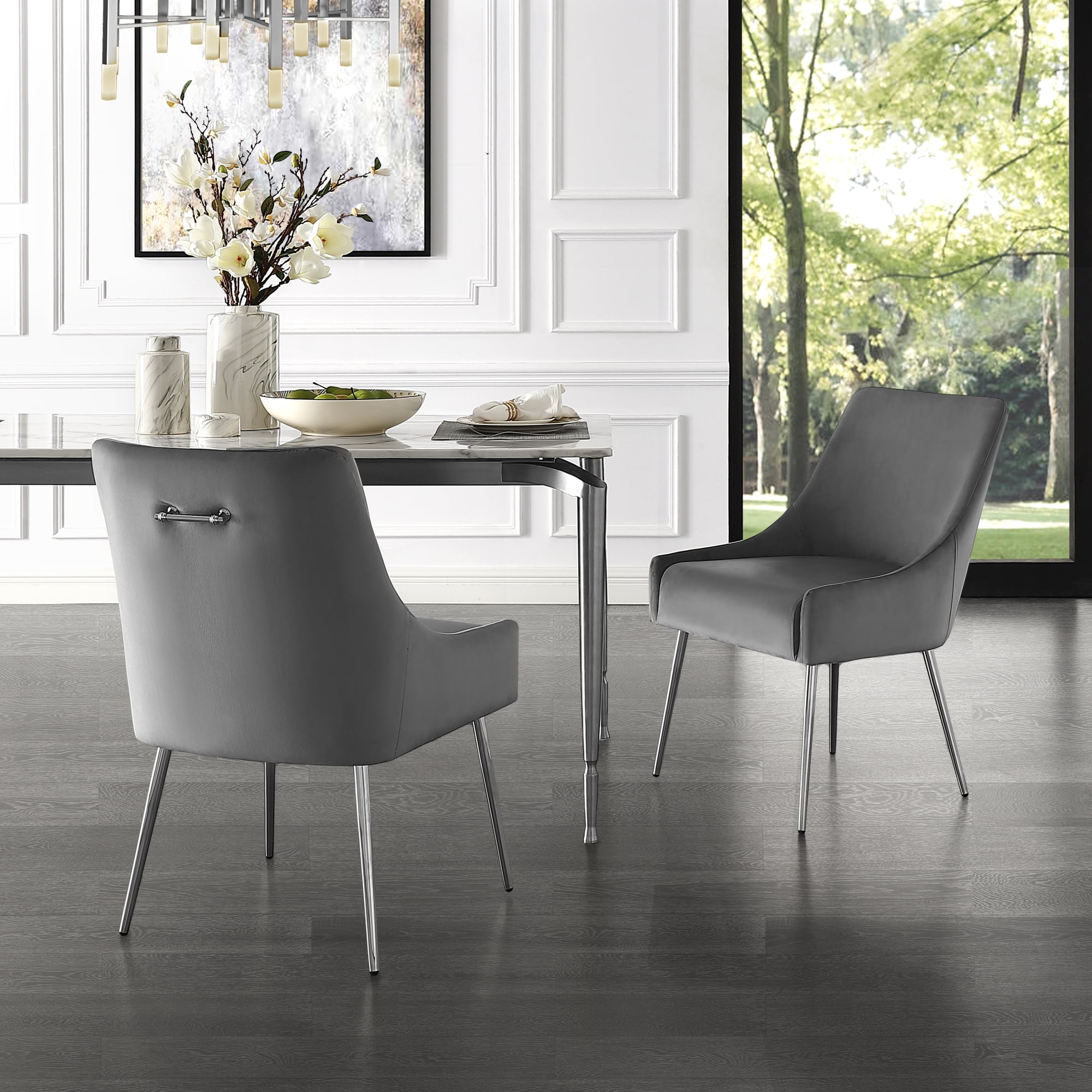 Light grey dining chairs with chrome legs sales