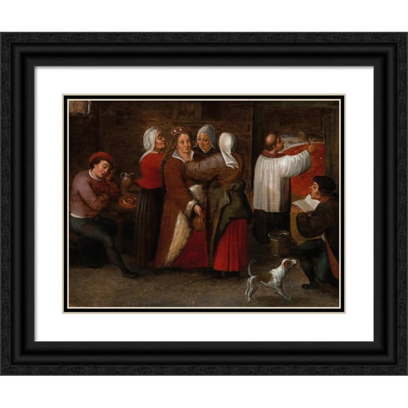 Marten van Cleve 18x15 Black Ornate Wood Framed Double Matted Museum Art Print Titled - The Blessing of the Bridal Bed