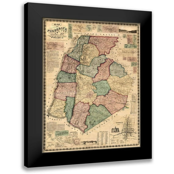 Martenet 12x14 Black Modern Framed Museum Art Print Titled - Frederick Maryland Landowner - Martenet 1858