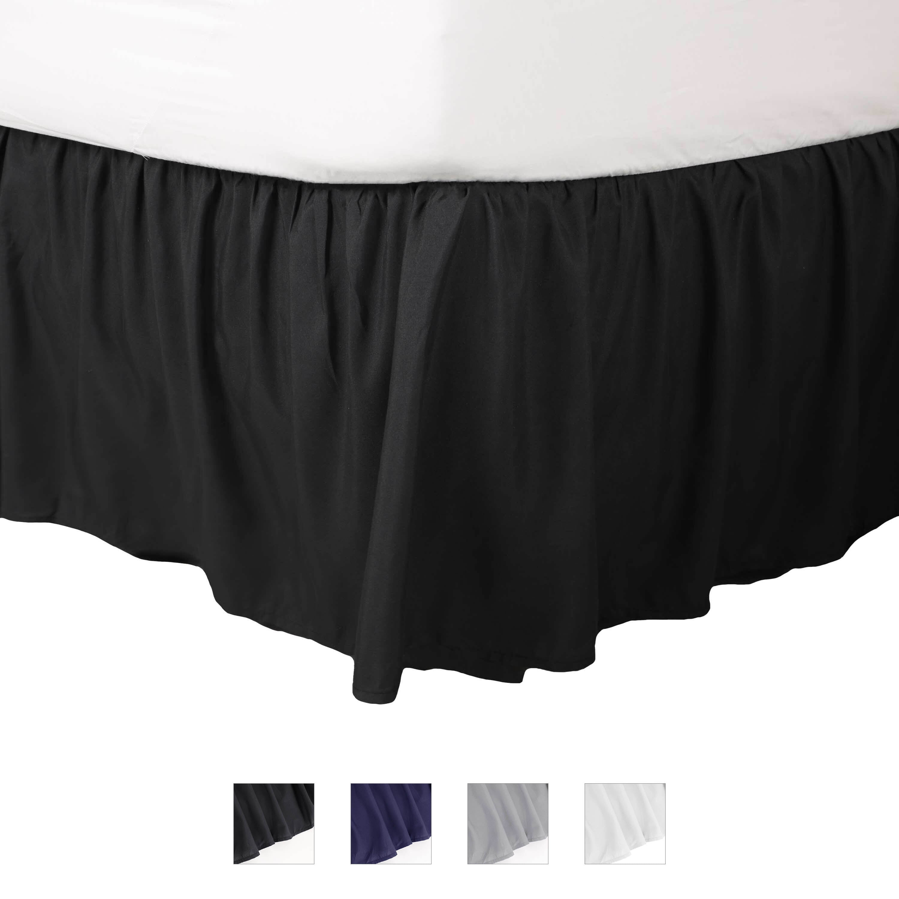 Black Full Polyester Ruffled Bed Skirt with 15-inch Drop