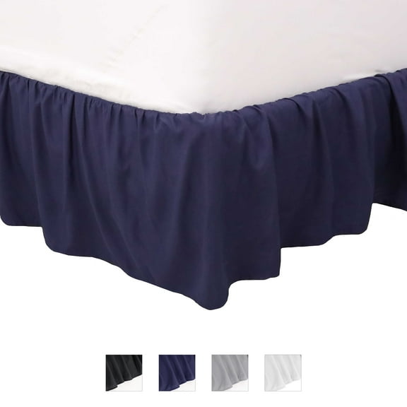 Martex King Bed Skirt | Ruffled 100% Microfiber Dust Ruffle | 16" Drop | Navy