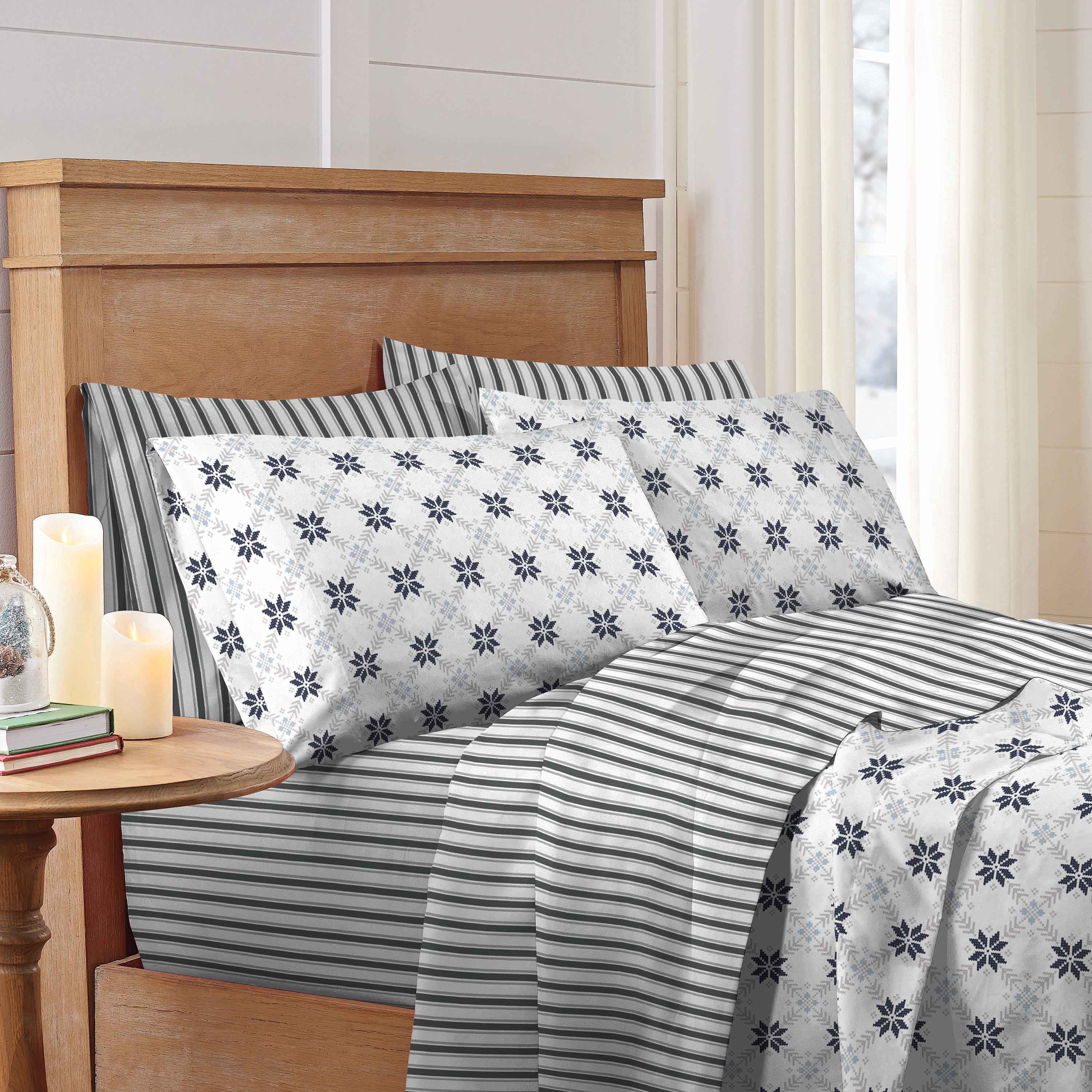 Martex 2-Pack Holiday Queen Navy Blue Striped and Fair Isle Sheet Set