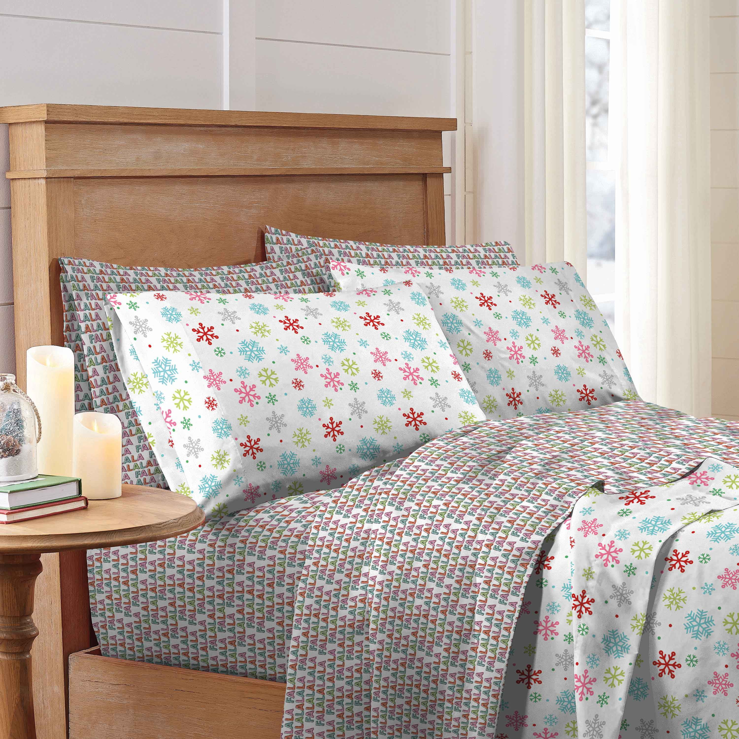 Martex 2-Pack Holiday Queen Snowflake and Fa la la la Sheet Set