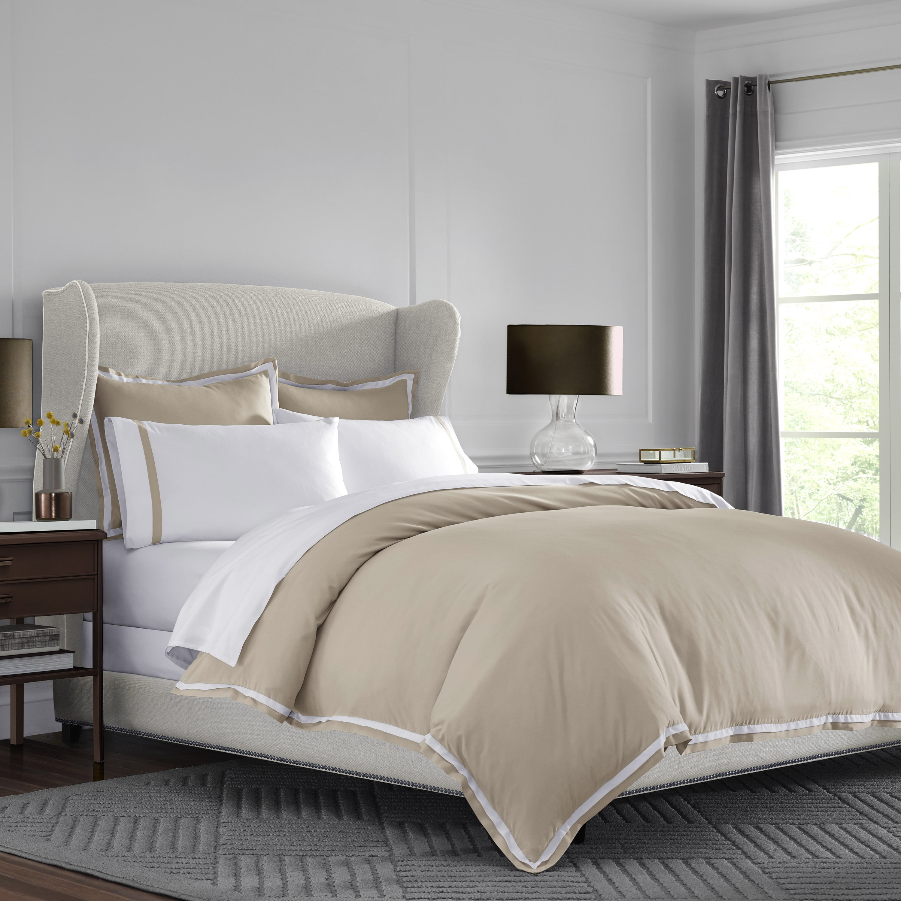 Martex 2000 Series Microbrushed Duvet Cover Set, Full/Queen, Khaki/White