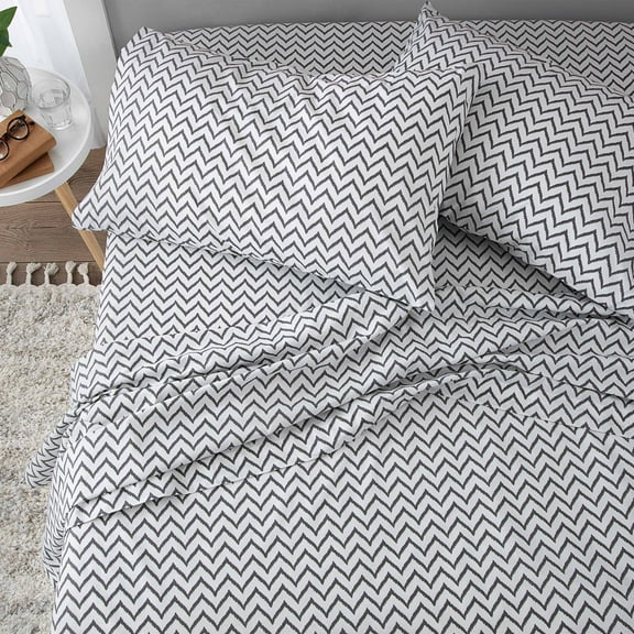 Soft Lightweight Brushed Cotton Blend Bed Sheet Set – 4-Piece Full – Chevron