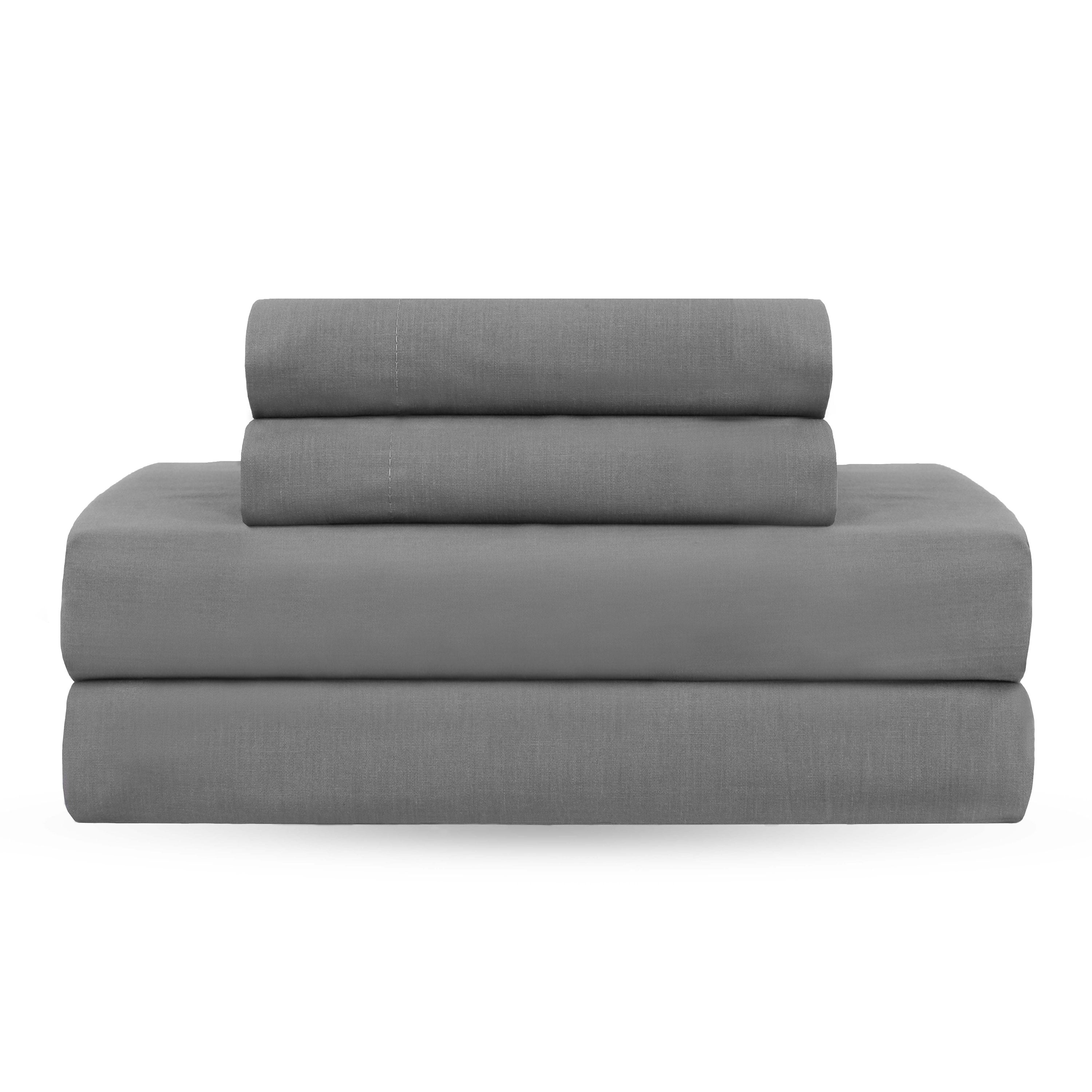 Soft Lightweight Brushed Cotton Blend Bed Sheet Set – 4-Piece Full – Gray