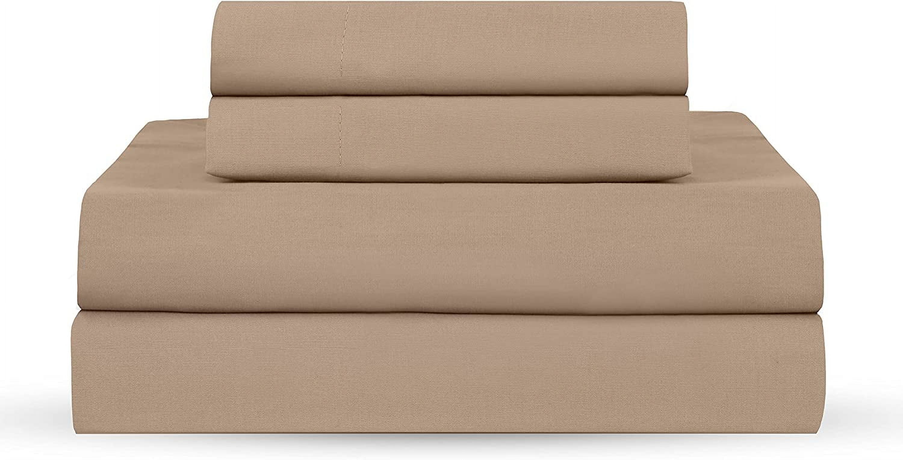 Soft Lightweight Brushed Cotton Blend Bed Sheet Set – 4-Piece Queen – Beige