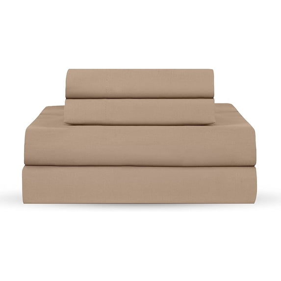 Soft Lightweight Brushed Cotton Blend Bed Sheet Set – 4-Piece Queen – Beige