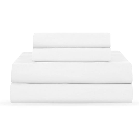 Martex 225 Thread Count Cotton Rich Bed Sheet Set – Soft Durable Wrinkle Resistant – 4-Piece Queen – White