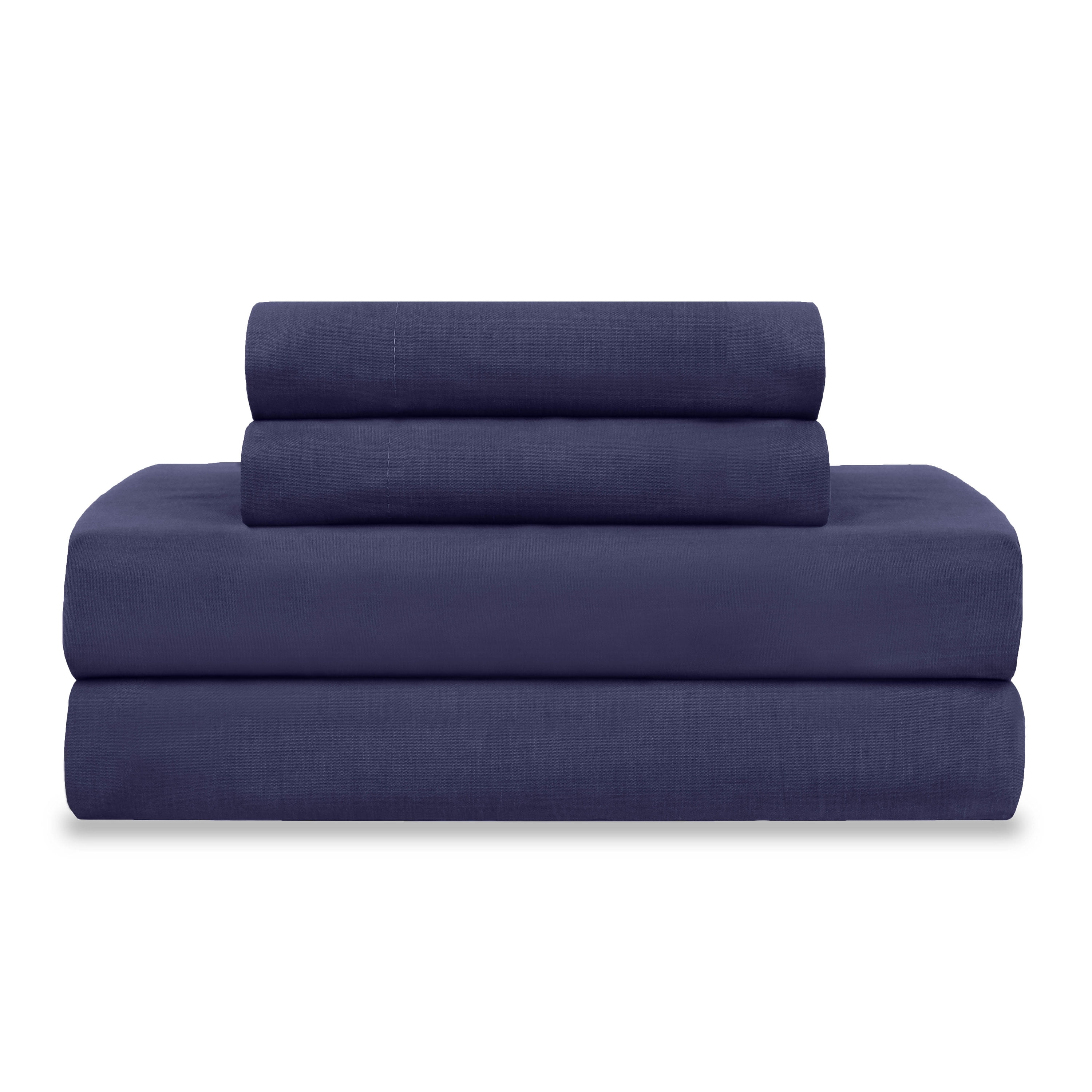 Soft Lightweight Brushed Cotton Blend Bed Sheet Set – 3-Piece Twin – Navy