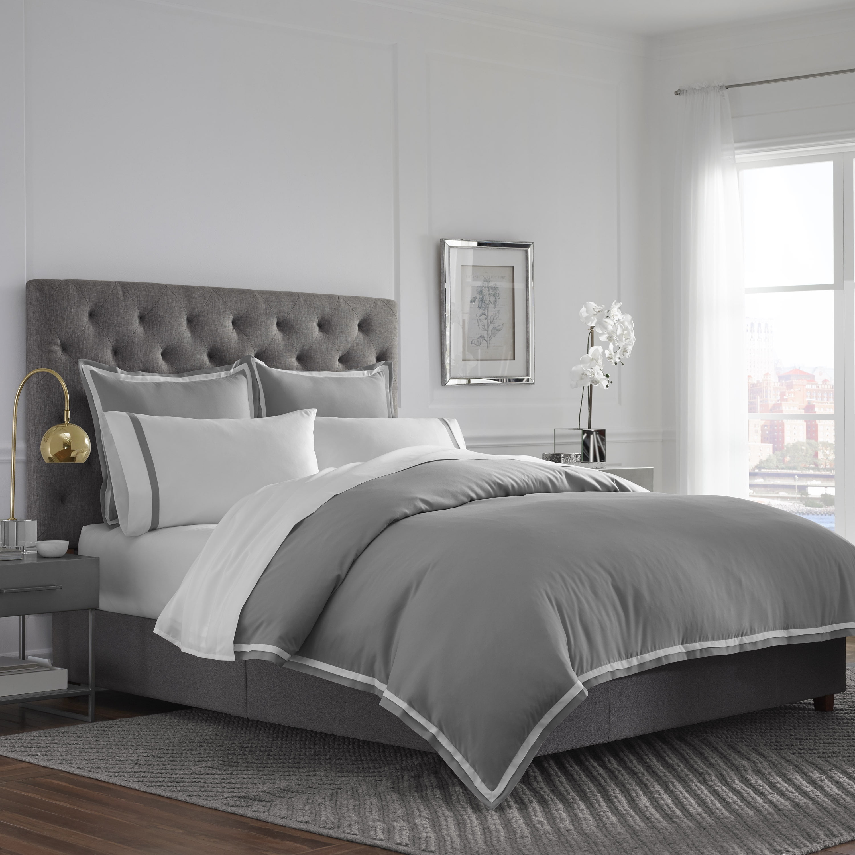 Martex 2000 Series Microbrushed Duvet Cover Set, Full/Queen, Gray/White
