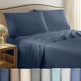 thumbnail image 1 of Soft Lightweight 400TC 100% Cotton Sateen Bed Sheet Set – 4-Piece Full – Navy, 1 of 8