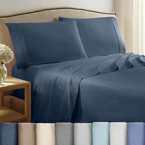 Soft Lightweight 400TC 100% Cotton Sateen Bed Sheet Set – 4-Piece Full – Navy