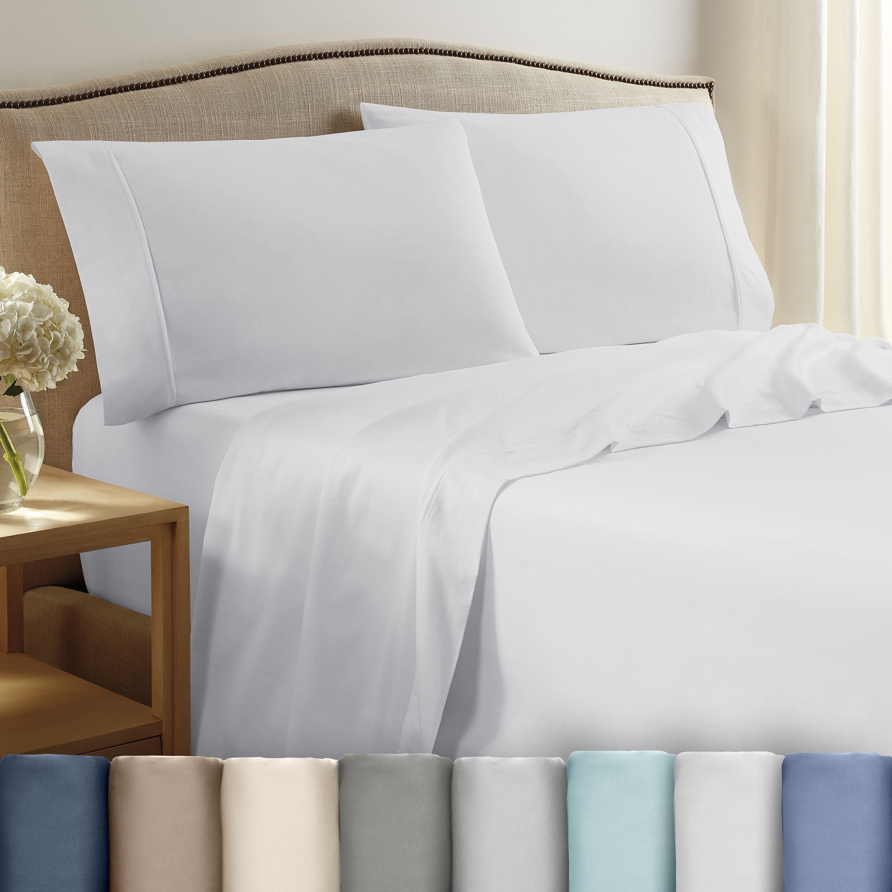 Soft Lightweight 400TC 100% Cotton Sateen Bed Sheet Set – 4-Piece Full – White