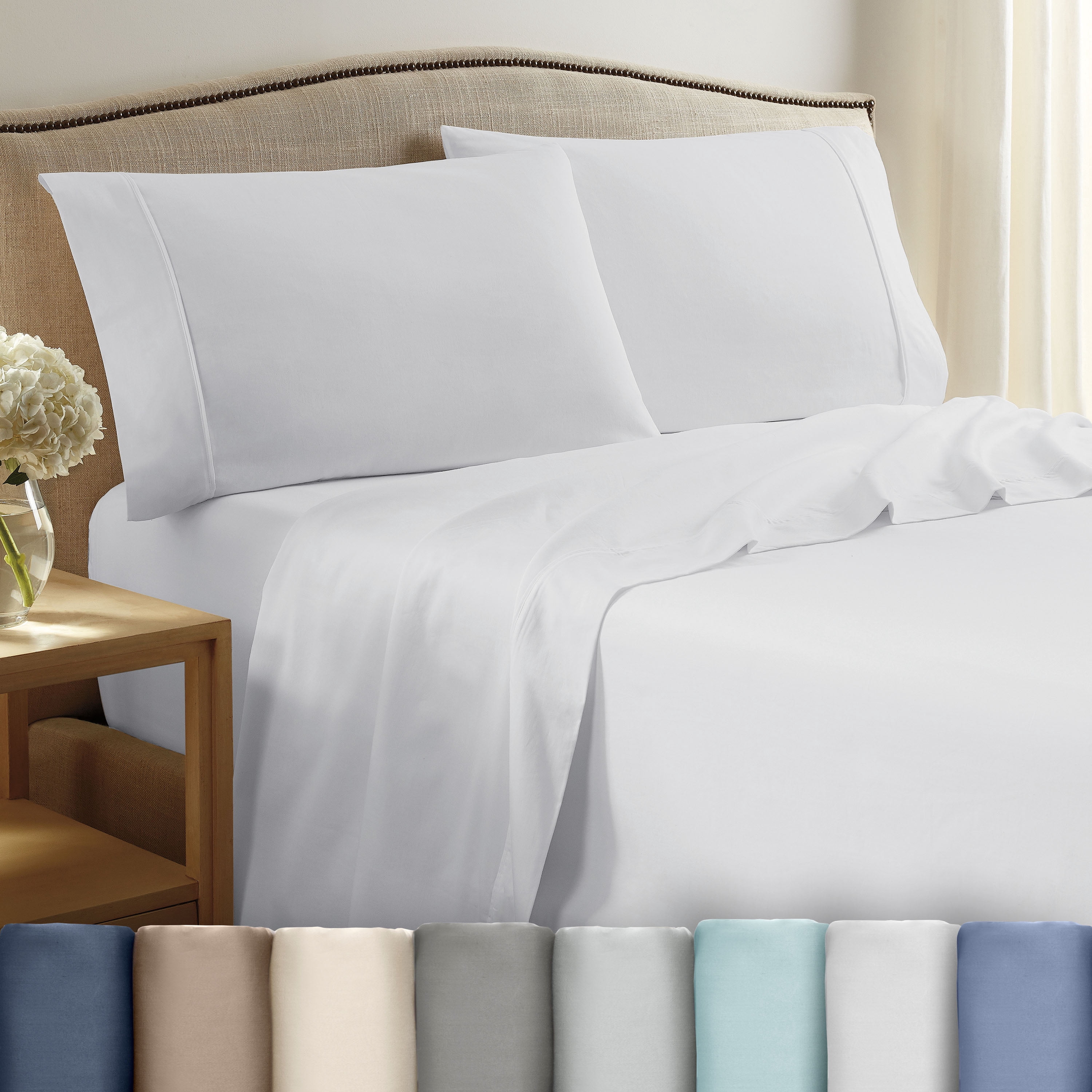 Soft Lightweight 400TC 100% Cotton Sateen Bed Sheet Set – 4-Piece Queen – White