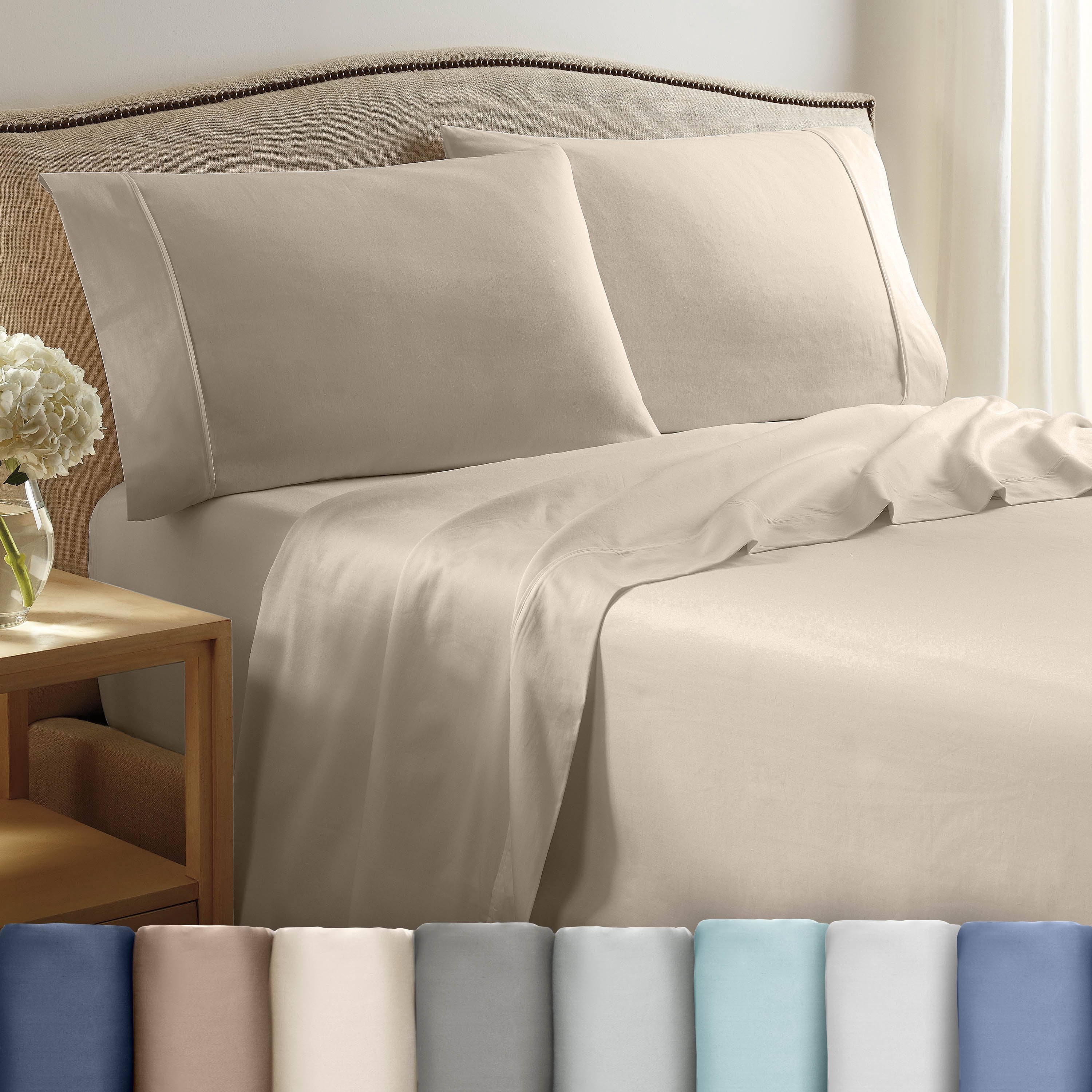 Soft Lightweight 400TC 100% Cotton Sateen Bed Sheet Set – 3-Piece Twin – Ivory