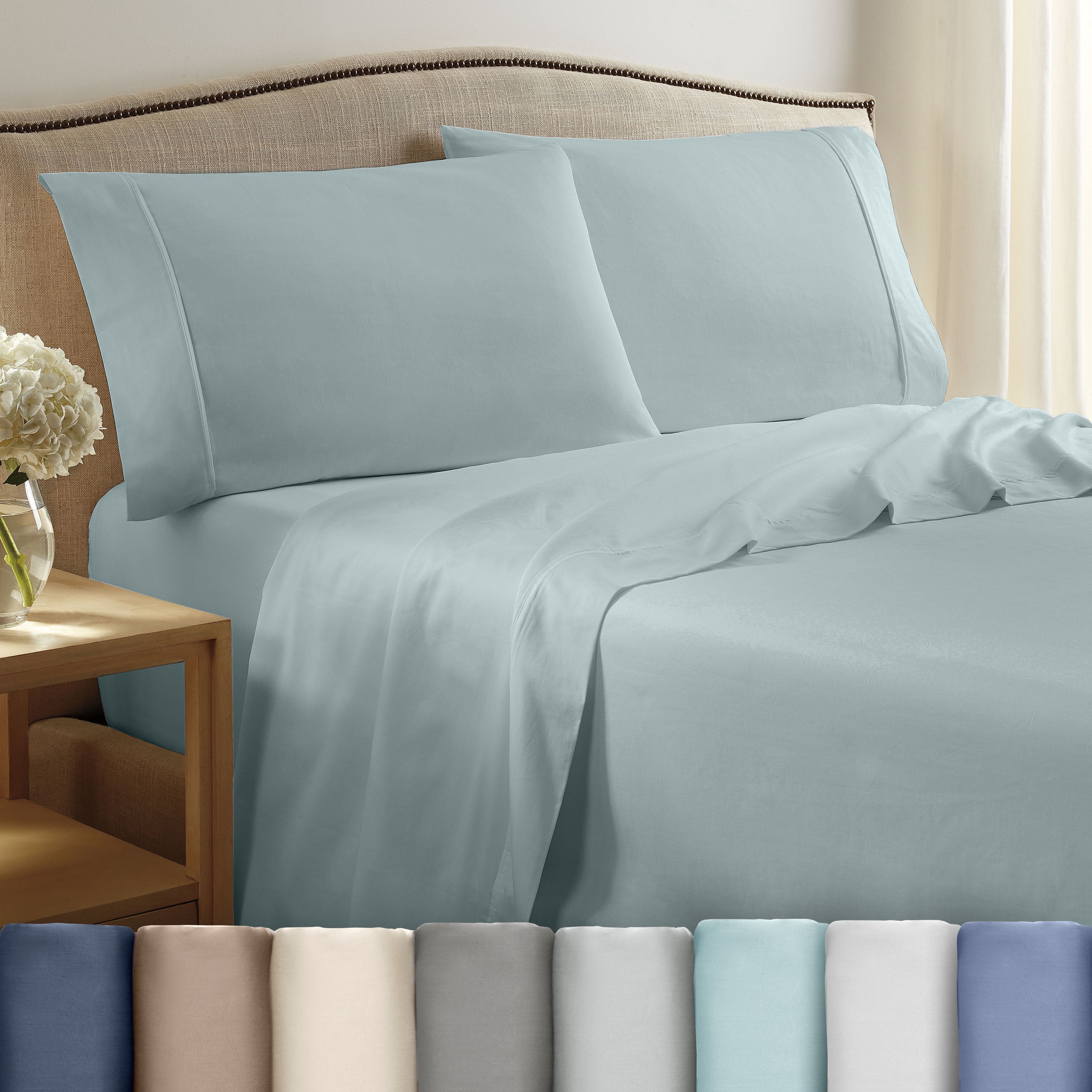 3 Piece Twin Sheet Set | 400TC 100% Cotton Sateen | Lightweight Soft Wrinkle-Resistant | Aqua