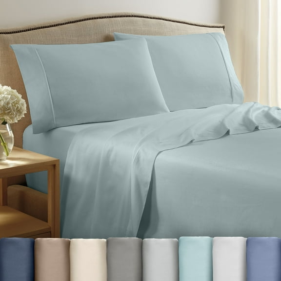 3 Piece Twin Sheet Set | 400TC 100% Cotton Sateen | Lightweight Soft Wrinkle-Resistant | Aqua