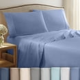 thumbnail image 1 of Soft Lightweight 400TC 100% Cotton Sateen Bed Sheet Set – 3-Piece Twin – Blue, 1 of 8