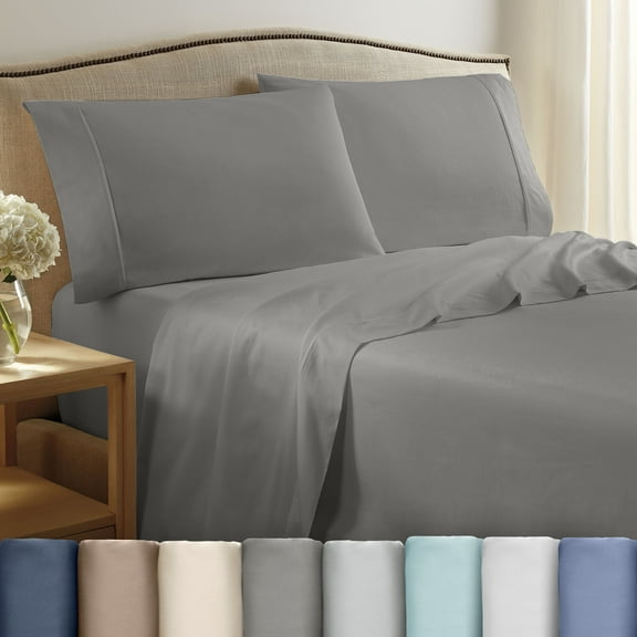 Soft Lightweight 400TC 100% Cotton Sateen Bed Sheet Set – 3-Piece Twin – Gray