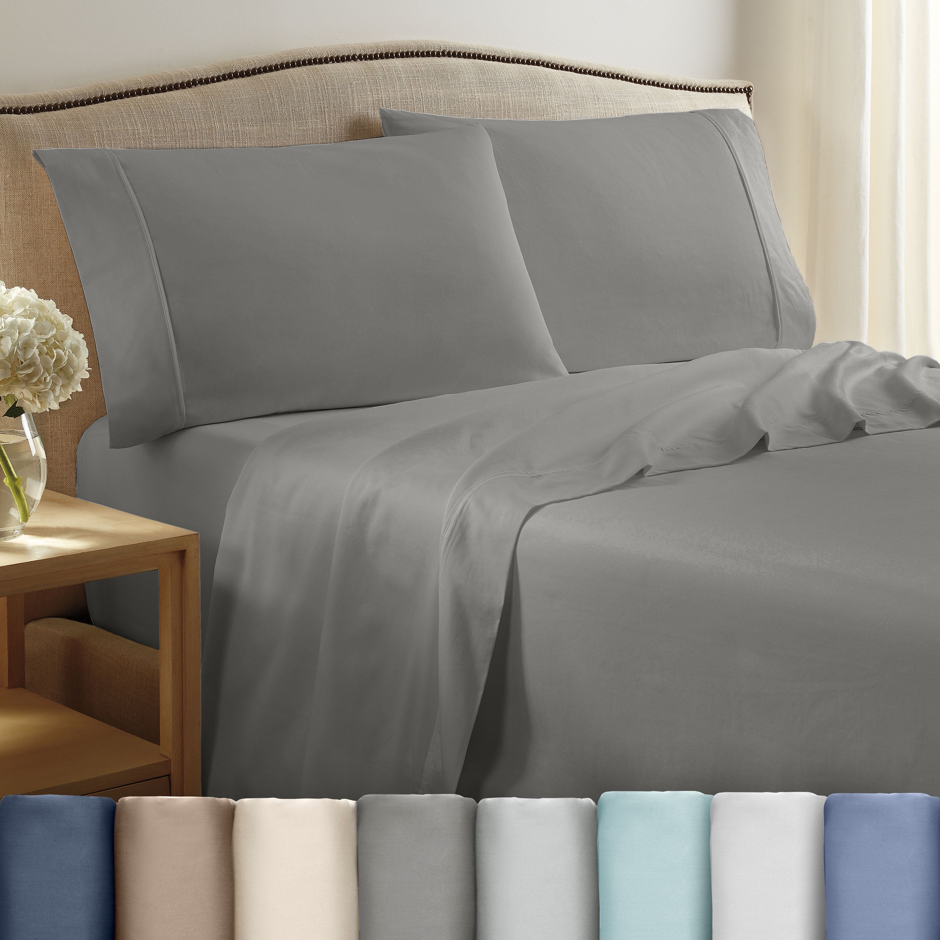 Soft Lightweight 400TC 100% Cotton Sateen Bed Sheet Set – 4-Piece Full – Gray