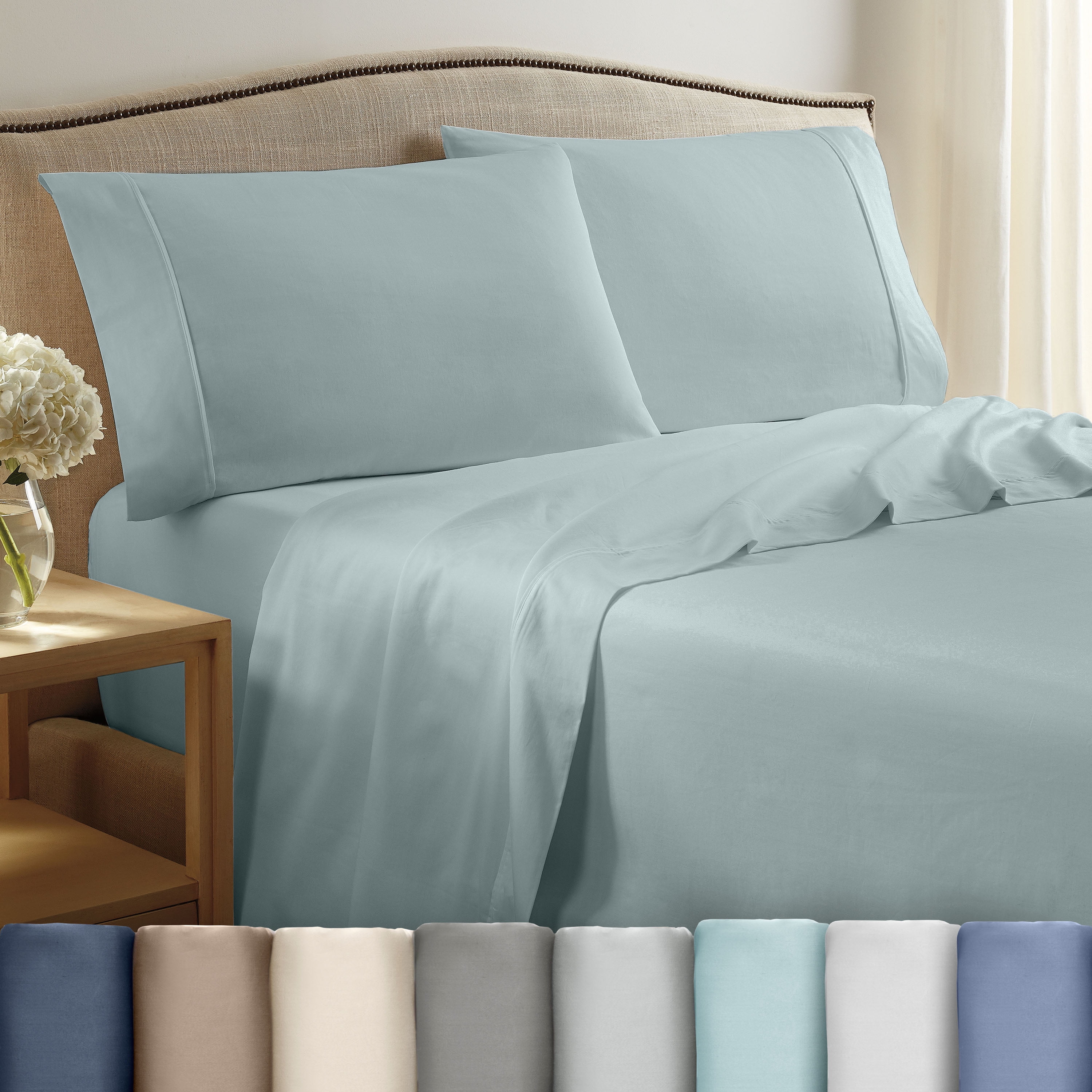 Soft Lightweight 400TC 100% Cotton Sateen Bed Sheet Set – 4-Piece King – Aqua