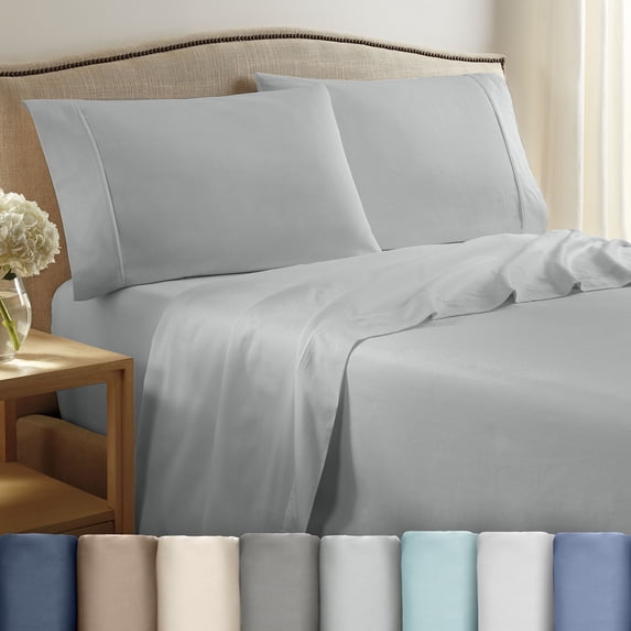 Soft Lightweight 400TC 100% Cotton Sateen Bed Sheet Set – 4-Piece Queen – Light Grey