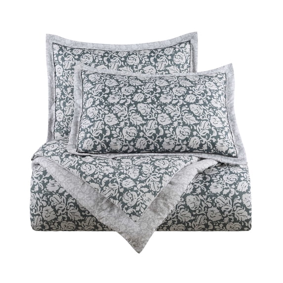 Martex Arcadia Grove Full/Queen Comforter Set, Steel Gray, Lightweight, Reversible, 3-Pc