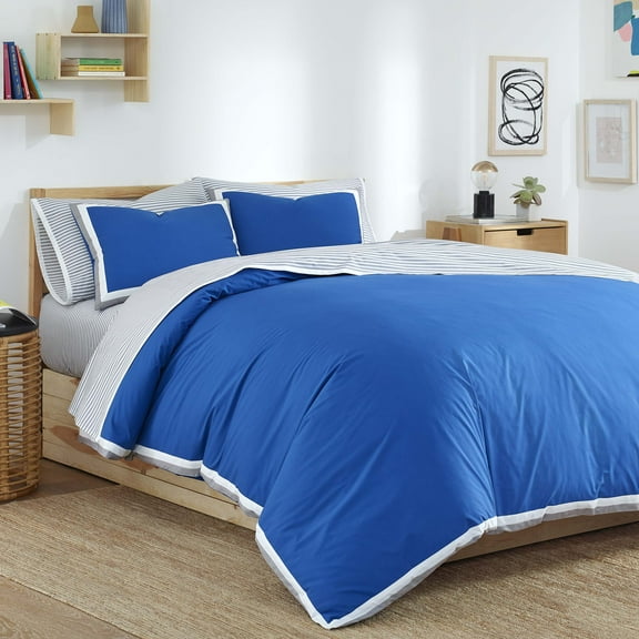 Martex Clean AF Cotton Comforter Set with SILVERbac Antimicrobial Technology, Blue, Full/Queen