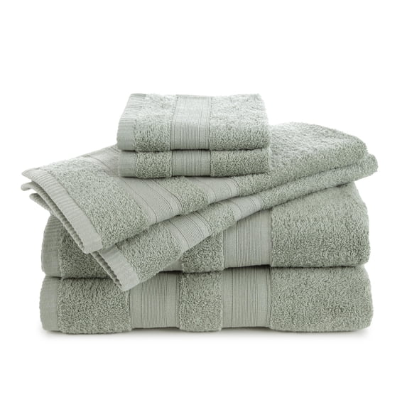 Martex Clean Essentials 6-Piece Cotton Towel Set, Low Lint & Highly Absorbent, Green
