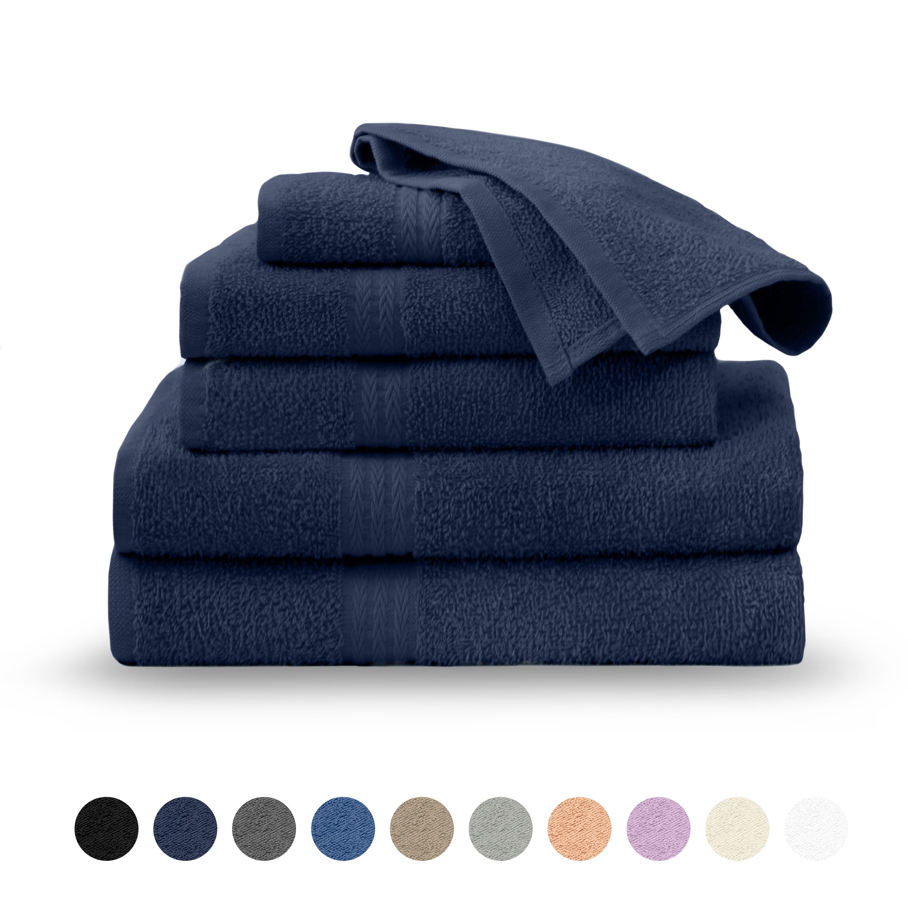 Martex Easy Living 6-Piece Cotton Towel Set, Soft & Quick-Dry Towels, Navy