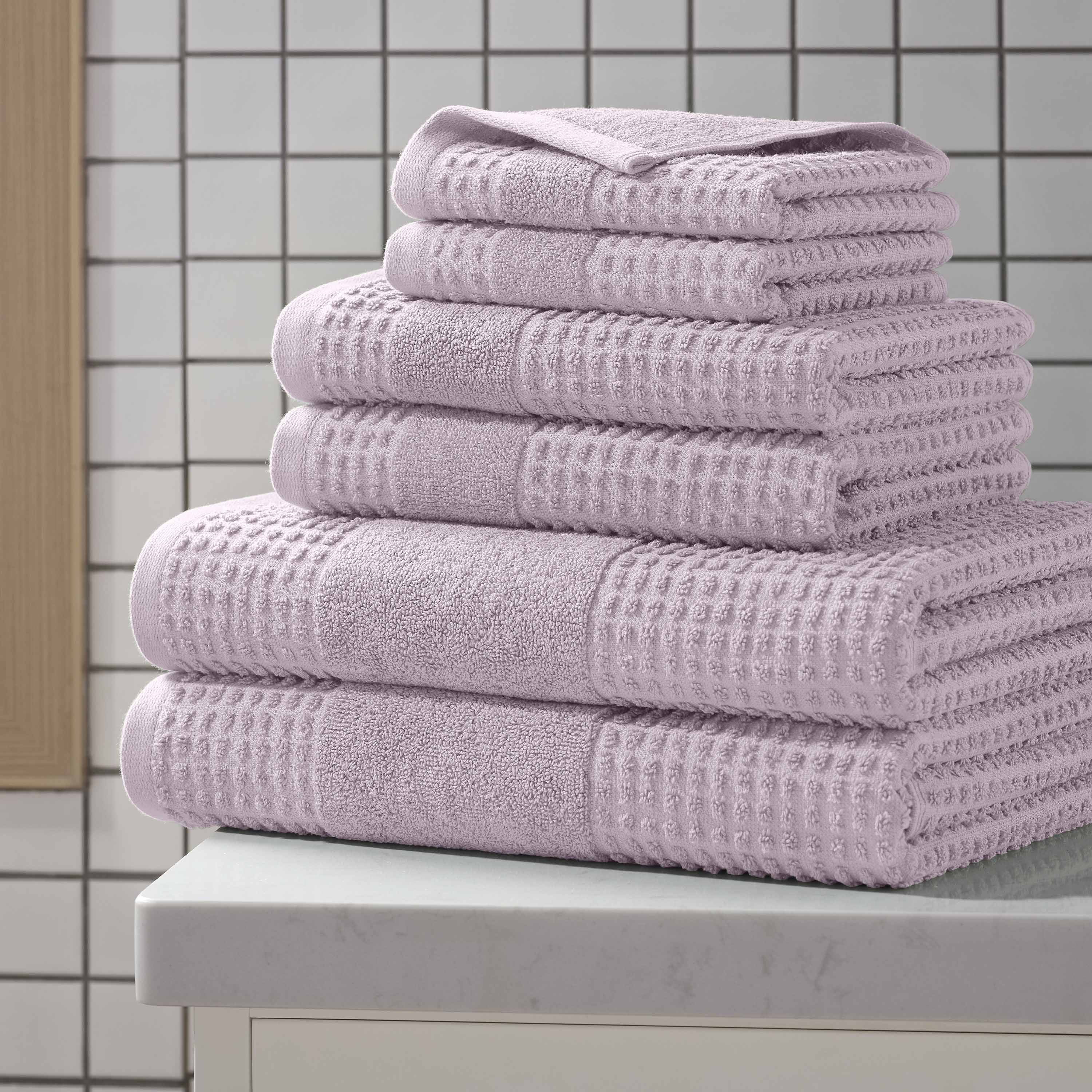 Lilac Cotton 6 Piece Hand and Washcloth Towel Set