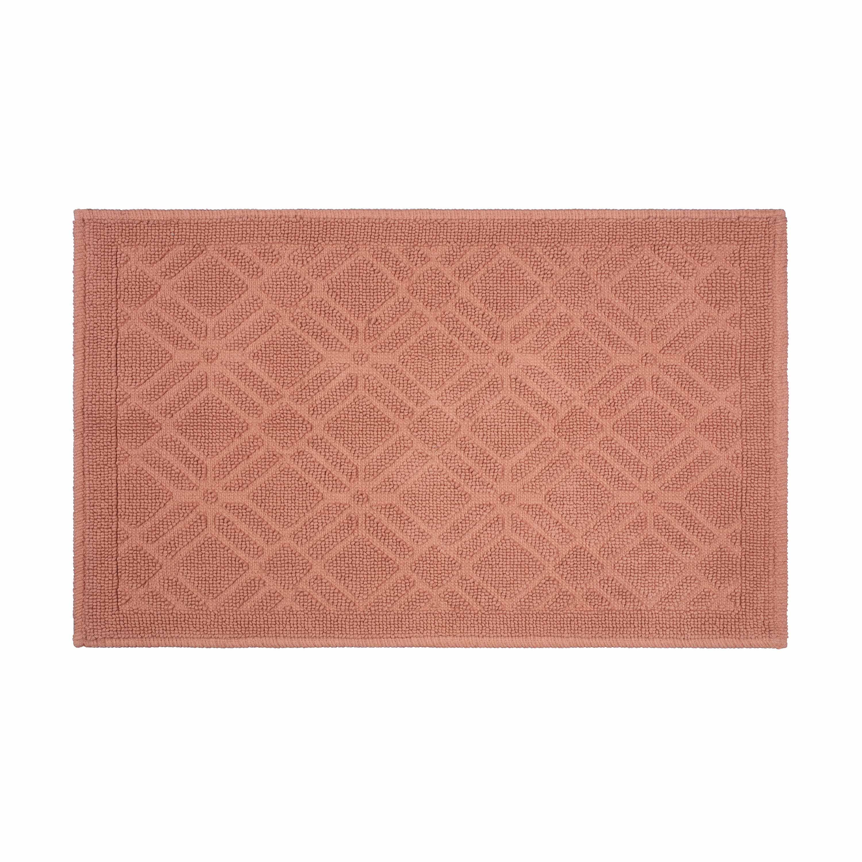 Clay Cotton Geometric Pattern Bath Rug with Non-Skid Backing