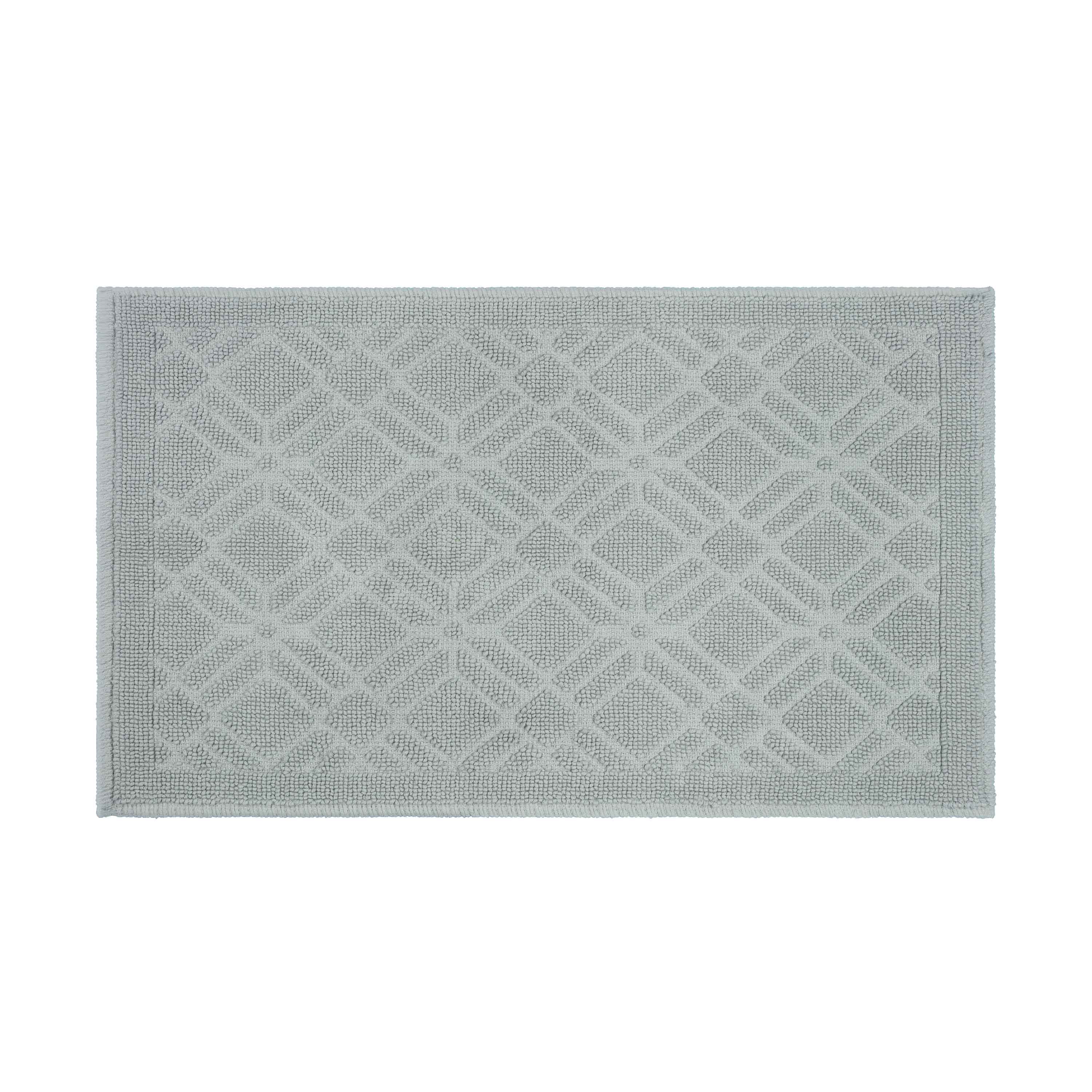 Gray Geometric Cotton Bath Rug with Non-Skid Backing, 20" x 32"