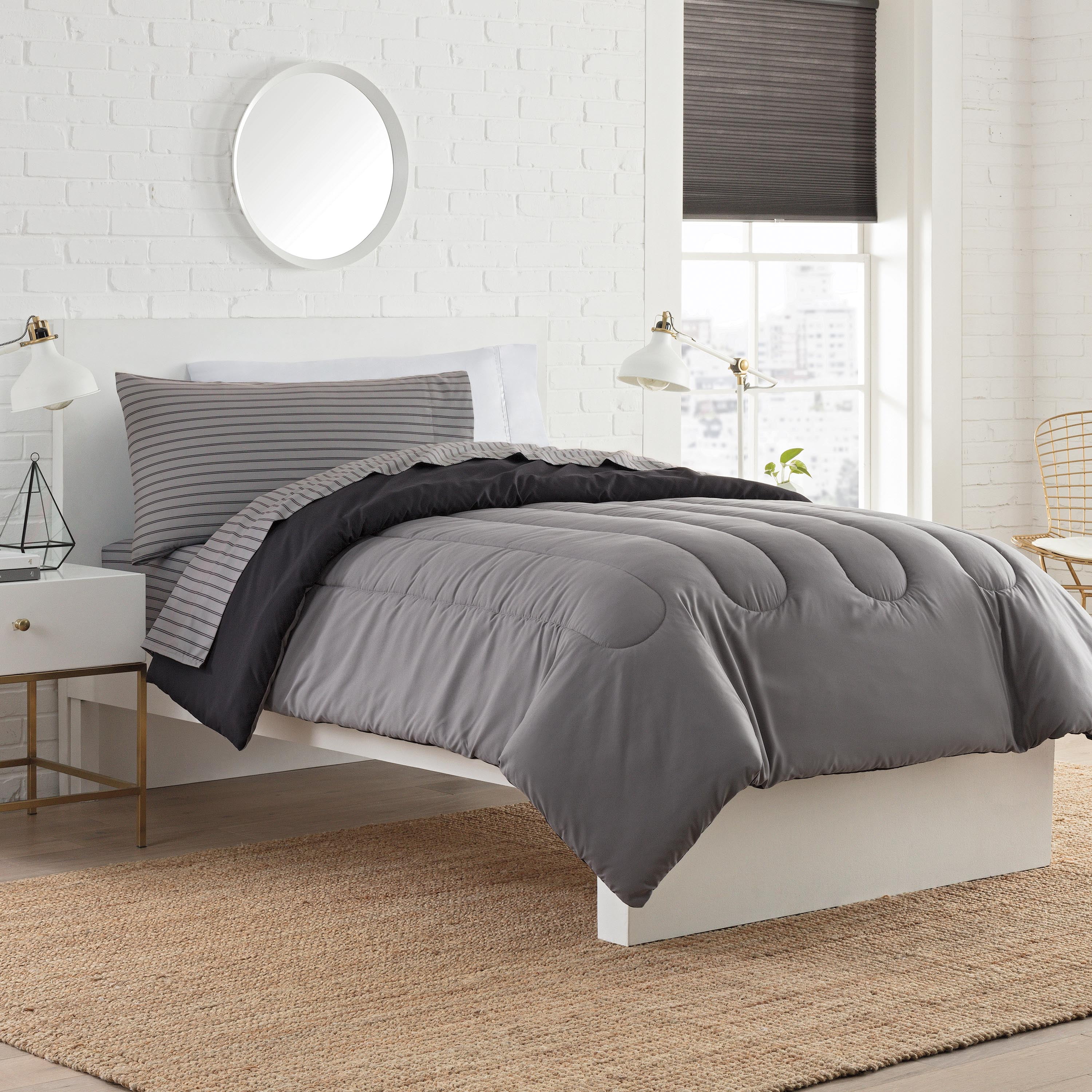 Martex Gray and Black Twin/Twin XL Bed in a Bag Set