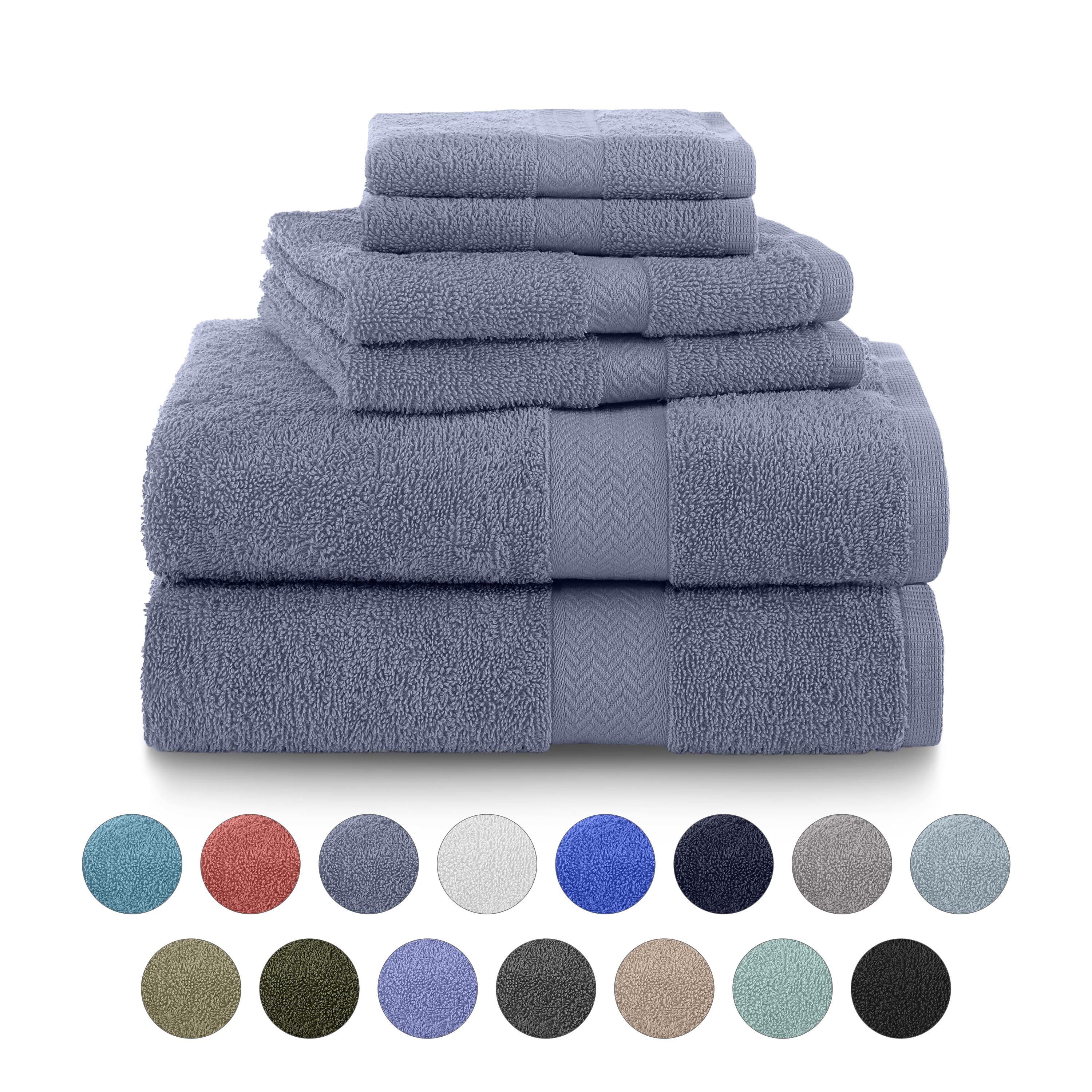 Martex 6-Piece 100% Ringspun Cotton Towel Set, Quick Dry Soft & Absorbent, Heather Blue