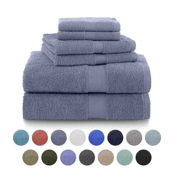 Martex 6-Piece 100% Ringspun Cotton Towel Set, Quick Dry Soft & Absorbent, Heather Blue