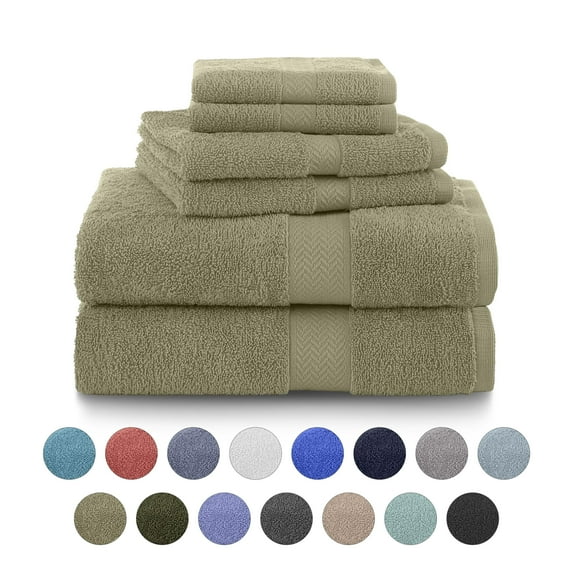 Martex 6-Piece 100% Ringspun Cotton Towel Set, Quick Dry Soft & Absorbent, Green