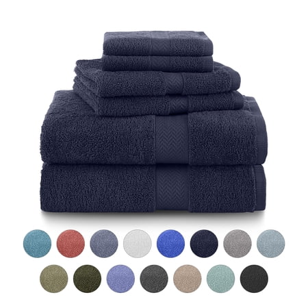 Martex 6-Piece 100% Ringspun Cotton Towel Set, Quick Dry Soft & Absorbent, Dark Blue