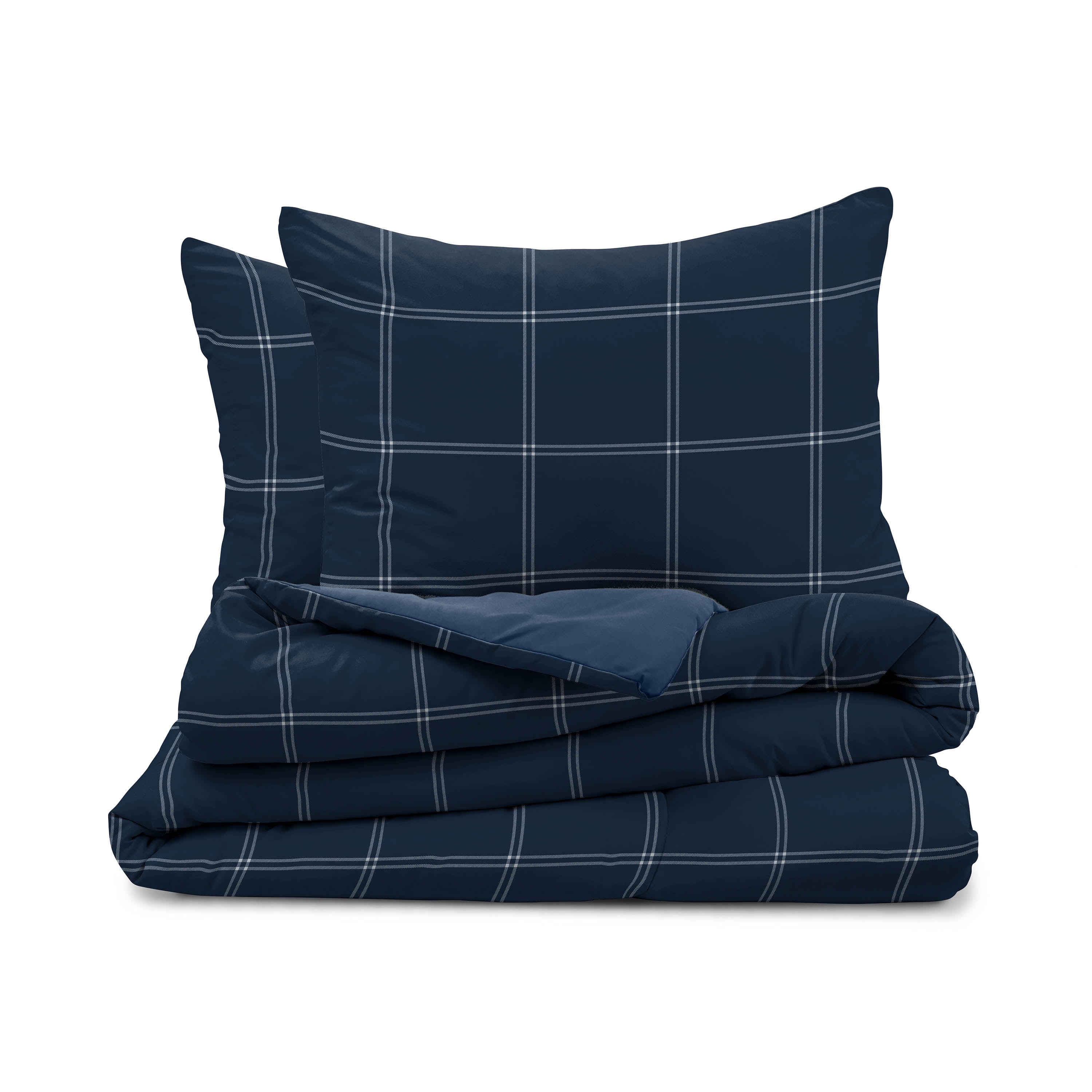 Martex 3-Piece Full/Queen Reversible Comforter Set | Super Soft Lightweight | Navy Check