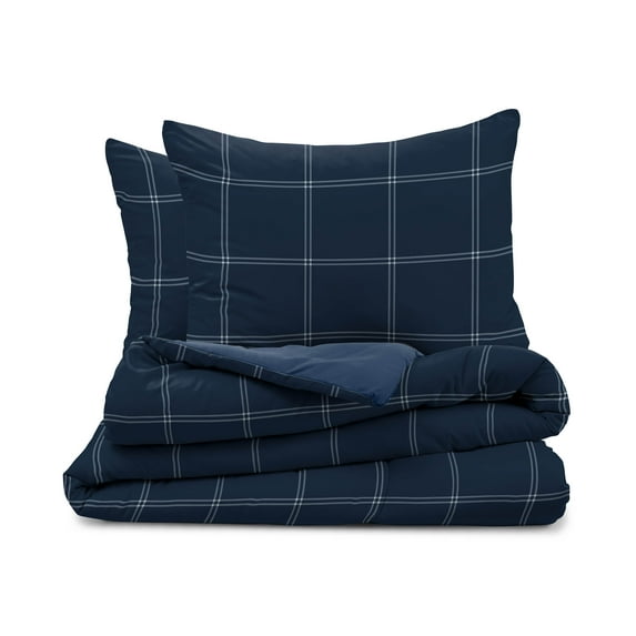Martex 2-Piece Twin Reversible Comforter Set | Super Soft Lightweight | Navy Check