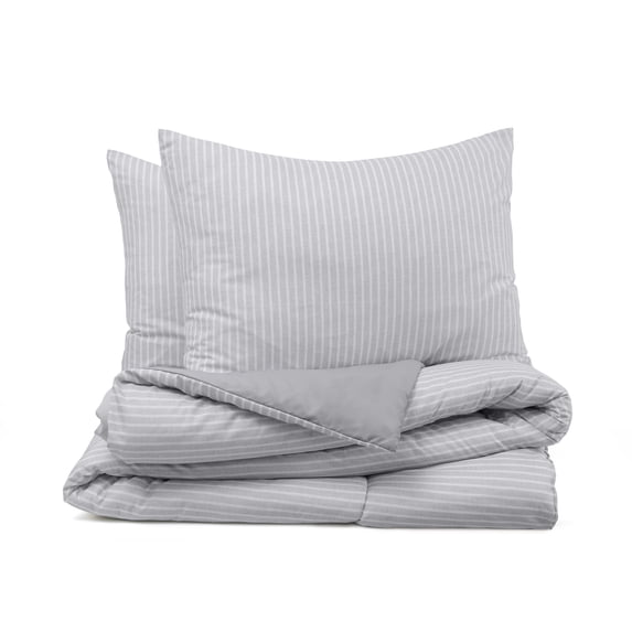 Martex 2-Piece Twin Reversible Comforter Set | Super Soft Lightweight | Grey/White Pinstripe