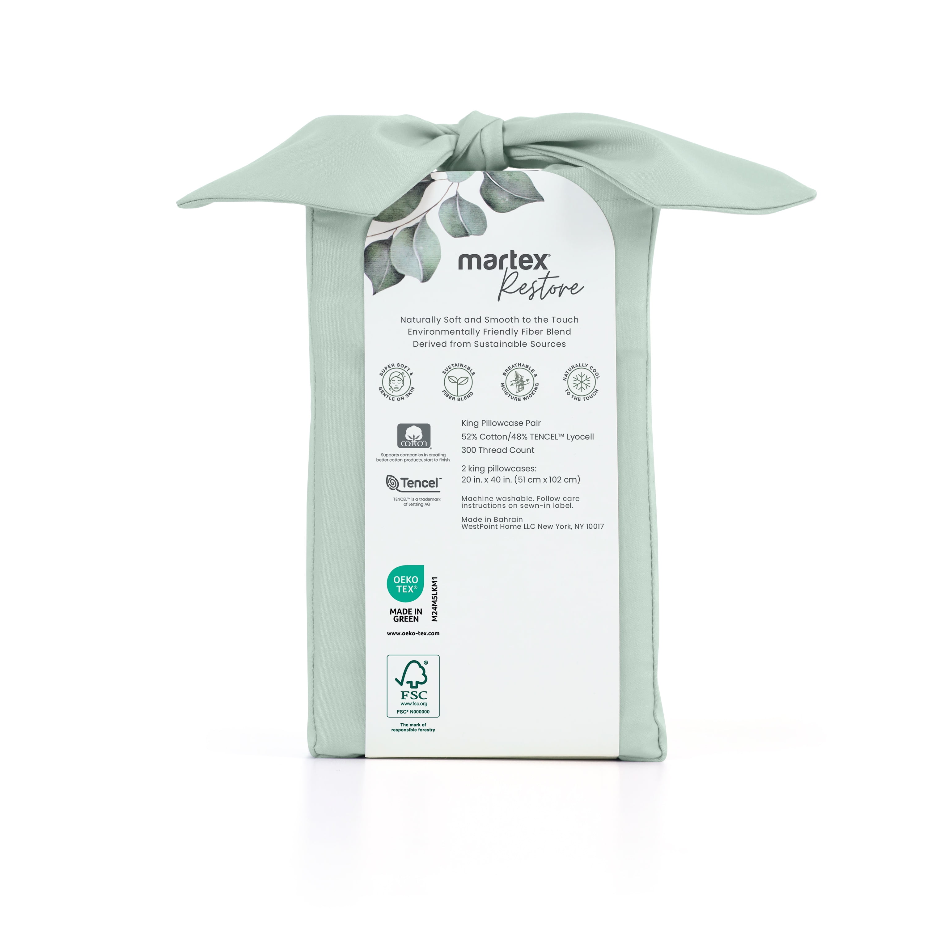 Martex Restore Cooling Pillowcase Set, King, Sage