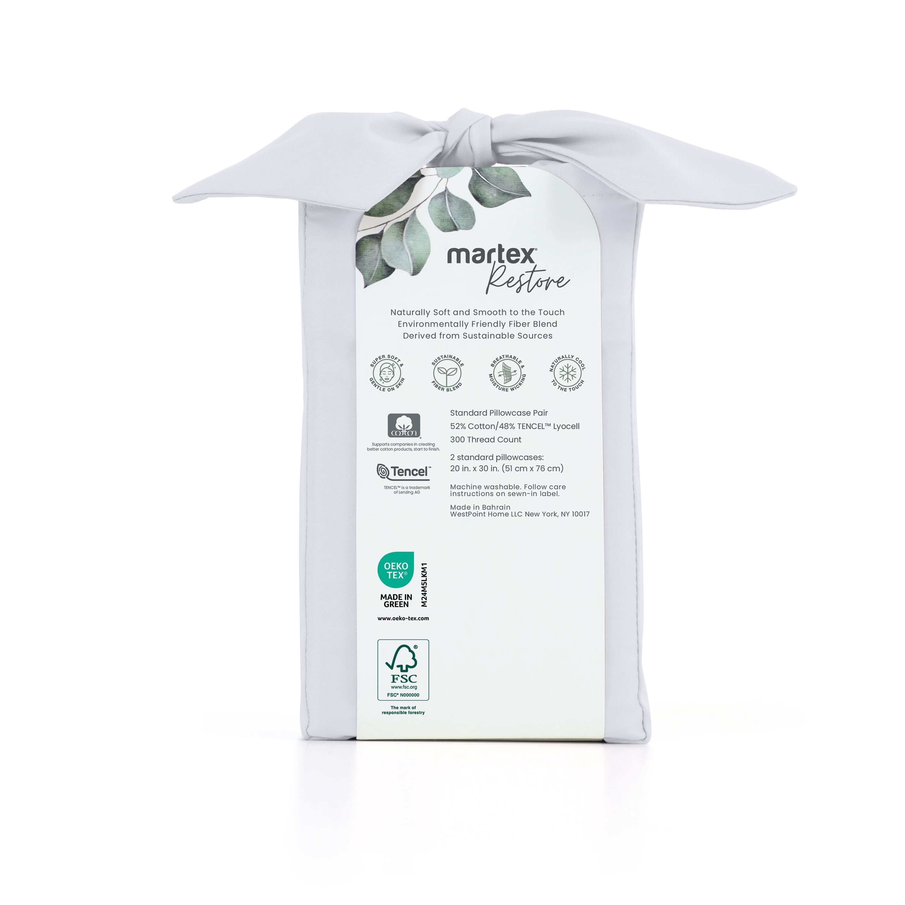 Martex Restore Cooling Bed Sheet Set, Queen, White